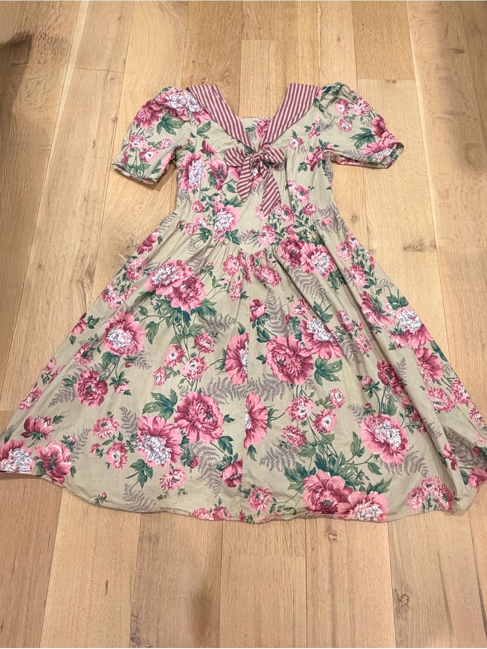 Vintage Better Half Floral Cotton Dress Sailor Collar Pink Roses Cottagecore